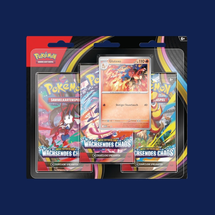 Pokémon-Sammelkartenspiel: 3er-Pack Mega-Entwicklung – Wachsendes Chaos: (1 holografische Promokarte & 3 Boosterpacks)