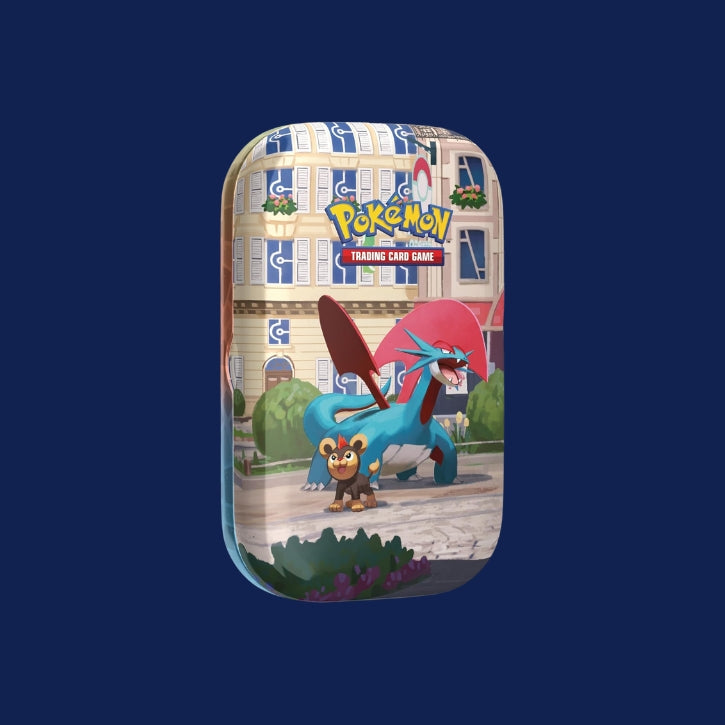 Pokémon-Sammelkartenspiel: Mini-Tin-Box Illumina City: Brutalanda & Leufeo (2 Boosterpacks, 1 Bildkarte und 1 Stickerbogen)
